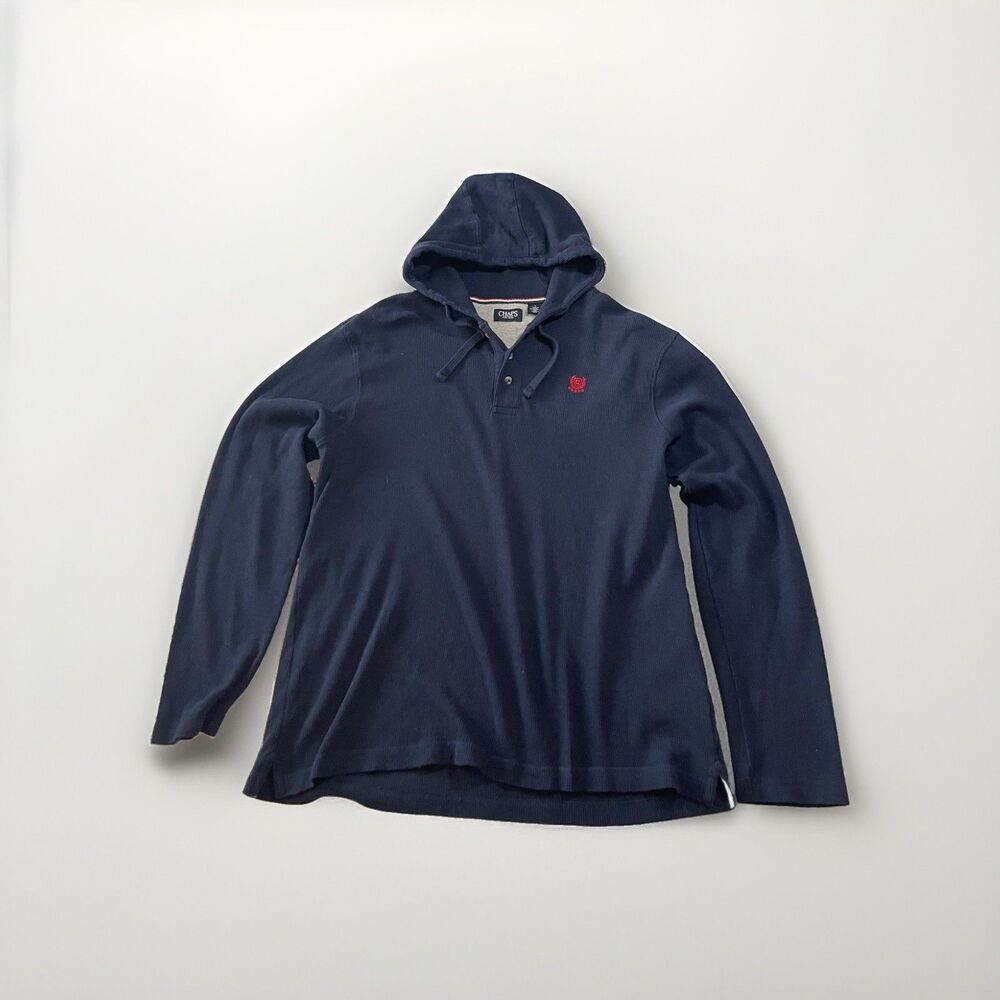 Chaps Mens Size Large Navy Blue Thermal Waffle Knit Button Hoodie Pullover
